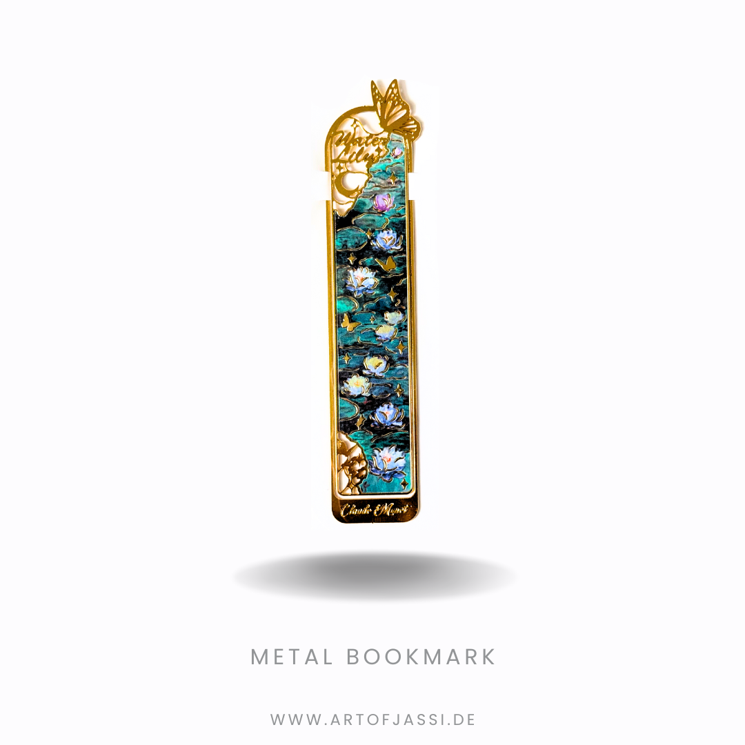 Metall Lesezeichen in Gold und blau mit floralem Muster