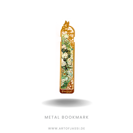 Metall Lesezeichen in Gold und grün mit floralem Muster