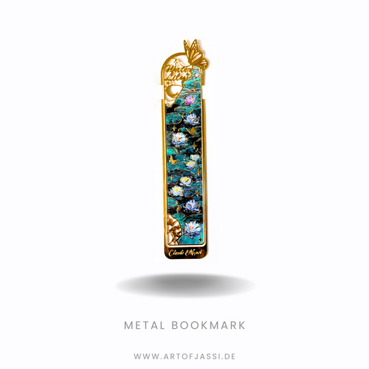 Metall Lesezeichen in Gold und blau mit floralem Muster