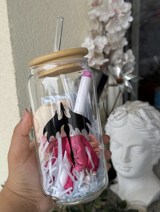 Personalisiertes Glas Geschenkset – 550ml Glasbecher mit Goodies